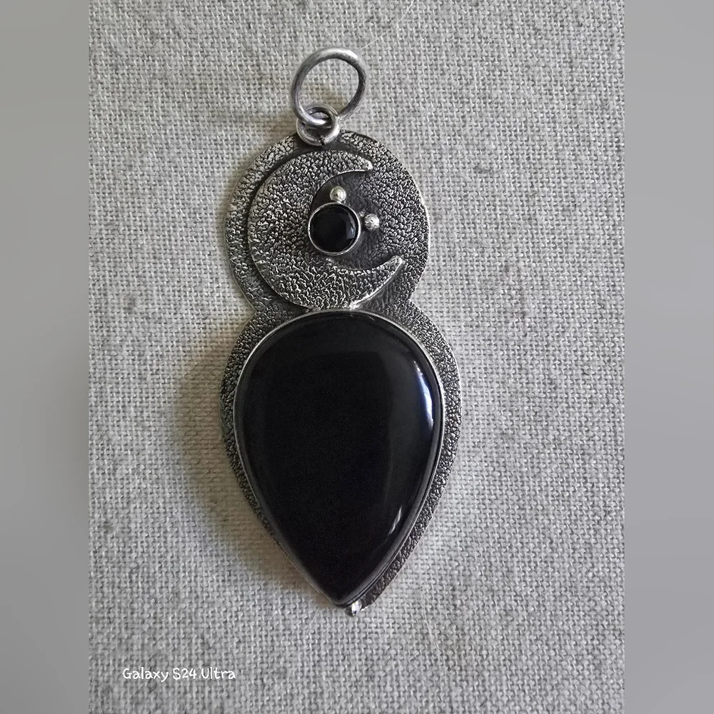Silver & Black Onyx Pendant Charm NEW
